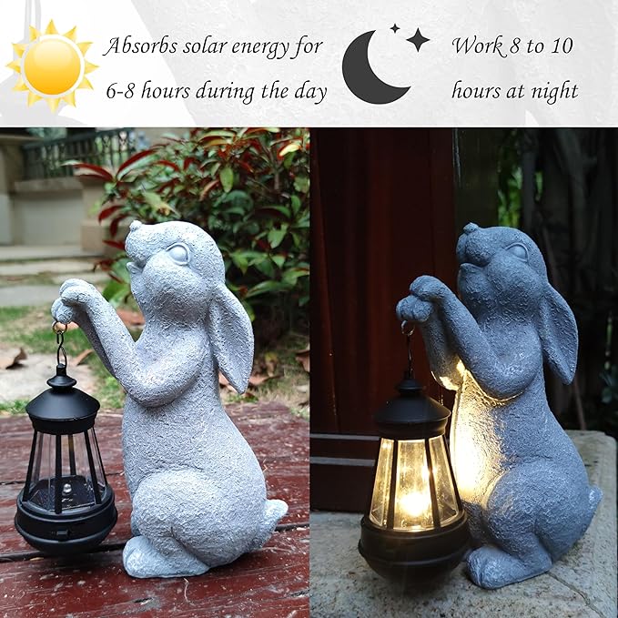 Rabbit Solar Garden Statues, Resin Rabbit Figurine Decorations - Image 5