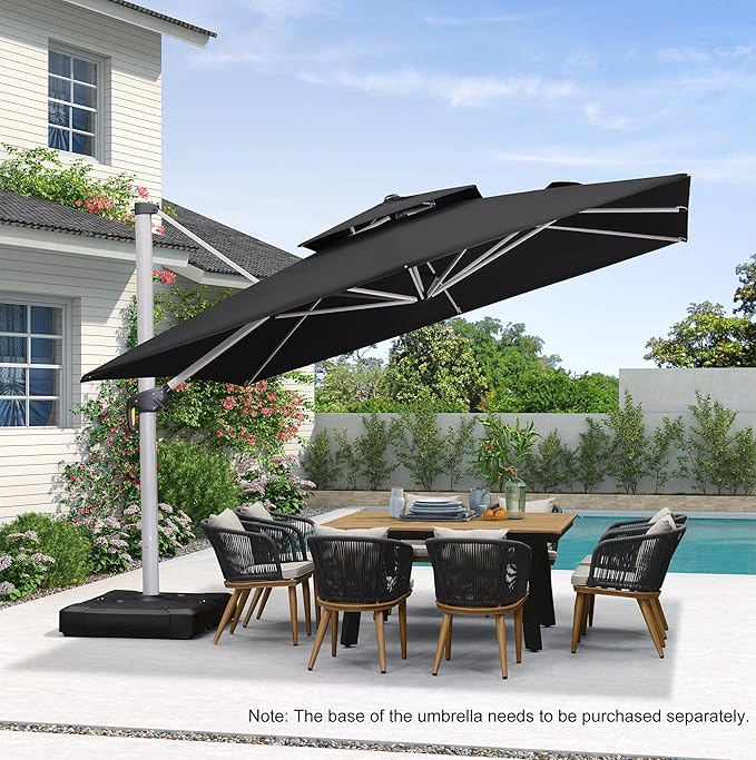 PURPLE LEAF 12 Feet Double Top Deluxe Square Patio Umbrella Offset Hanging - Image 2