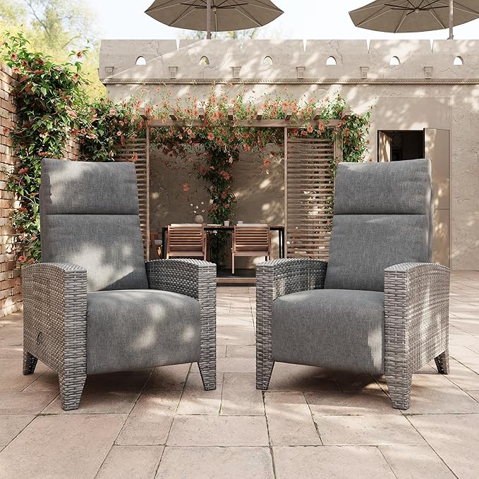 IDEALHOUSE Wicker Outdoor Recliner Reclining Patio Chairs by IDEALHOUSE