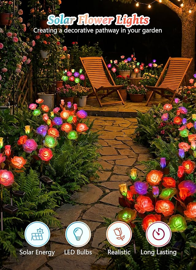 Brightown Outdoor Solar Flower Lights, 4 Pack 7-Color Changing Solar Garden - Image 9