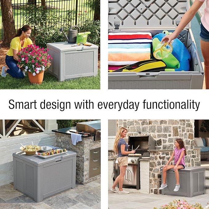 Rubbermaid Medium Resin Outdoor Storage Deck Box Weather Resistant Gray Deck - Image 4
