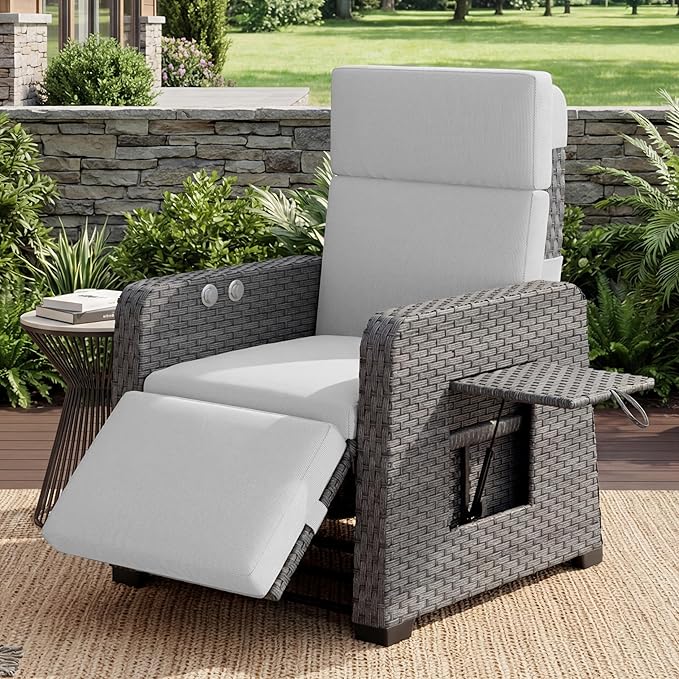 Restland Outdoor Recliner with Independent Adjustable Back & Footrest Wicker by Restland