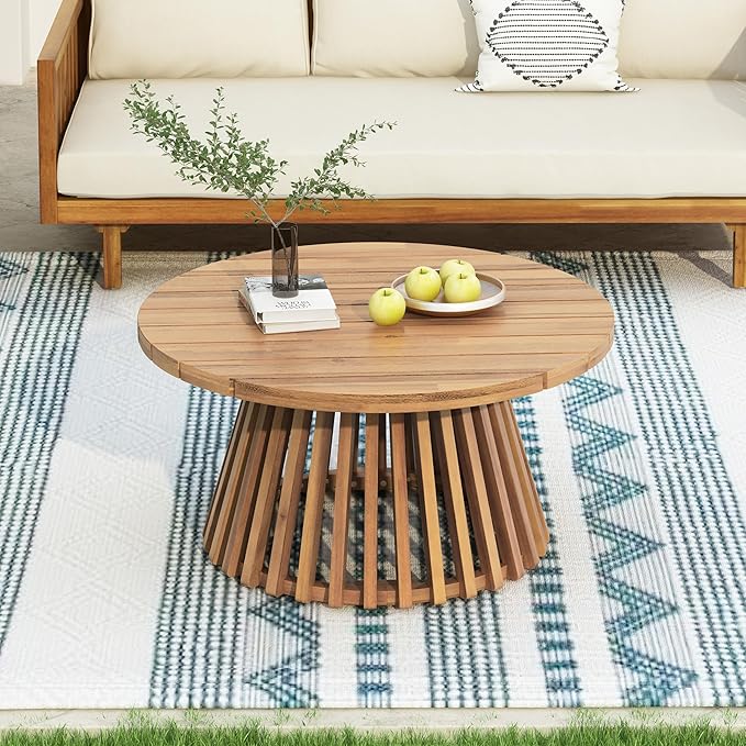 Merax Patio Outdoor Acacia Wood Round Coffee Table by Merax