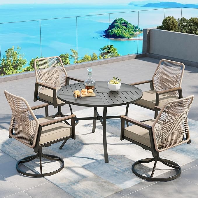 Patio Dining Set 5 Piece, 4 x Woven Rattan Swivel Chairs by SUNSHINEVALLEY