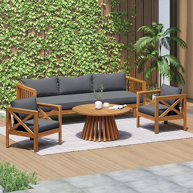 Merax Outdoor 4-Piece Acacia Wood Conversation Set by Merax
