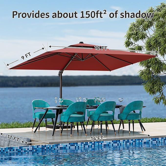 9x12FT Red Cantilever Outdoor Patio Umbrella - Image 5