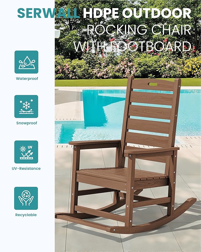SERWALL Outdoor Rocking Chair Set of 4, Oversized HDPE Patio Rocking Chair - Image 4