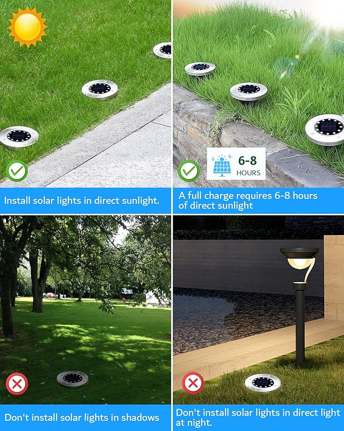 Biling Solar Ground Lights Outdoor 8 Packs, Flat Bright 12 LEDs Solar Lights - Image 8