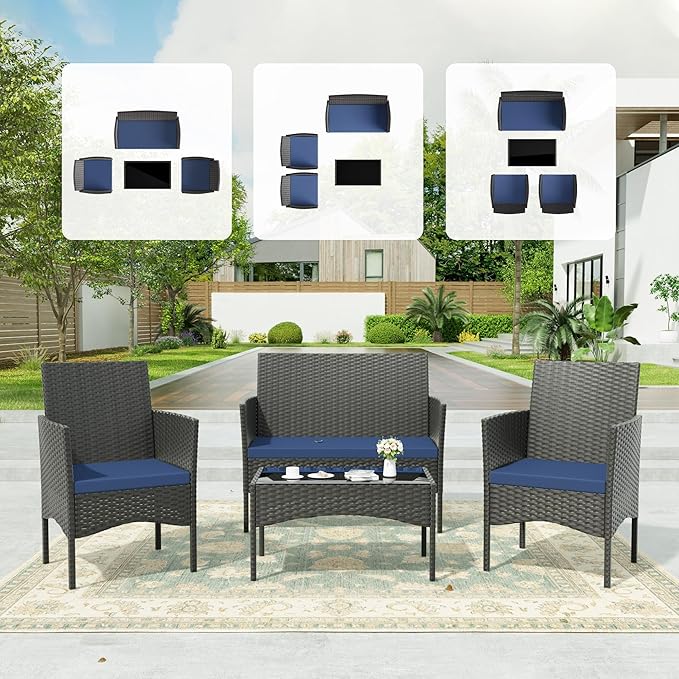 Kullavik 4 Pieces Outdoor Patio Furniture Set, PE Wicker Rattan Chairs Garden - Image 4