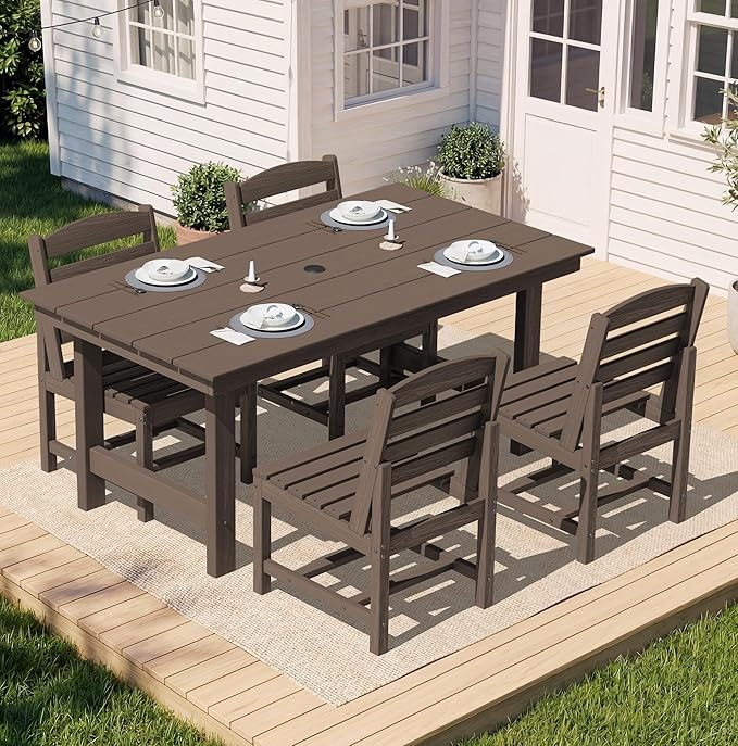 SERWALL Patio Dining Sets for 6 Person, HDPE Dining Set - Image 7