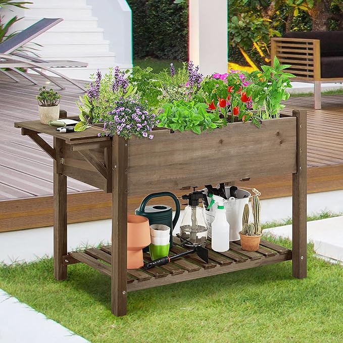 Yaheetech 49x22x32in 8 Pockets Horticulture Raised Garden Bed Elevated Wood - Image 2