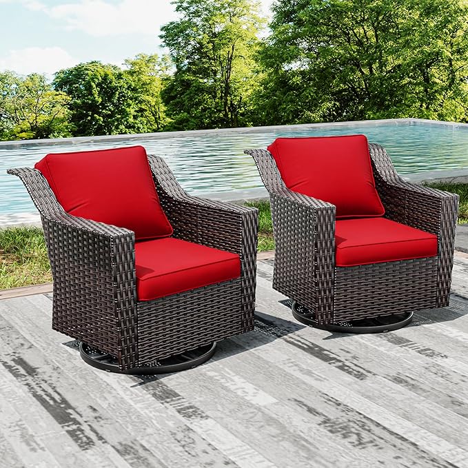 Joyside Swivel Patio Chairs Set of 2, Wicker Patio Furniture - Image 7