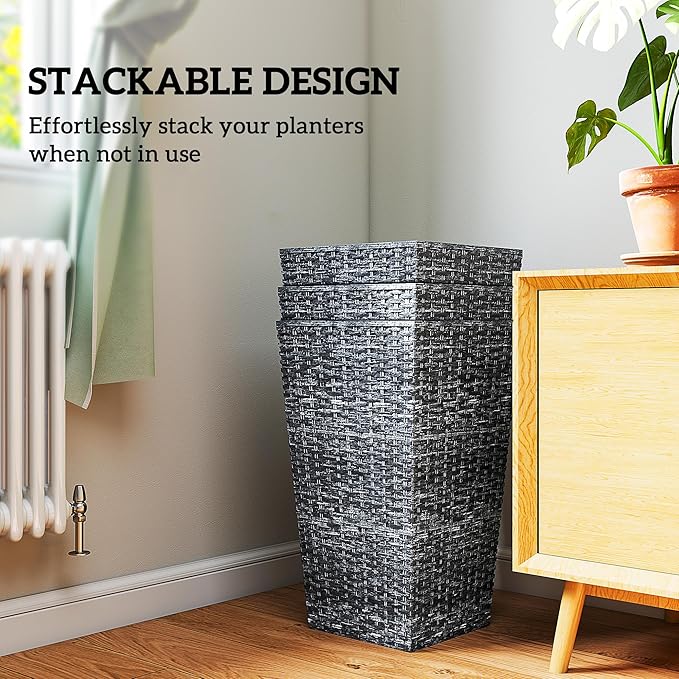 Outsunny Tall Planters for Outdoor Plants Set of 3, 24 in Taper Planters - Image 7
