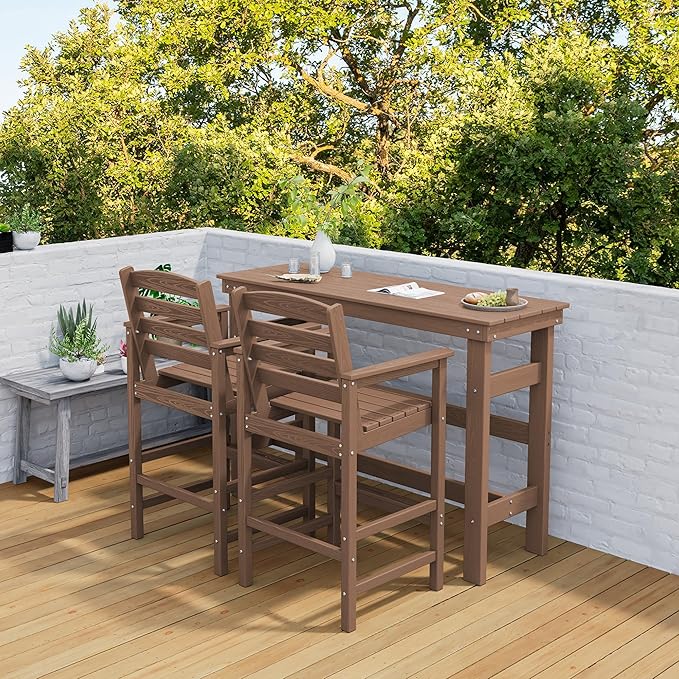 SERWALL 41" Outdoor Bar Table, All Weather HDPE Patio Bar Counter Height Table - Image 2