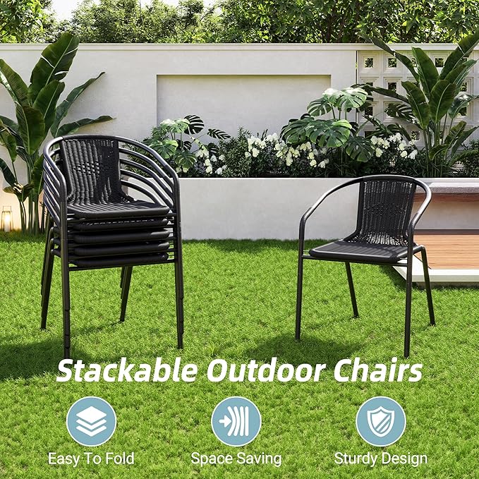 Amopatio Outdoor Dining Chairs Set of 6, Rattan Patio Chairs Wicker, Stackable - Image 3