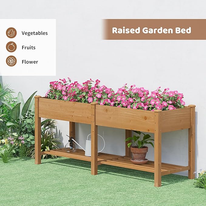 FILWH Raised Garden Bed with Legs Elevated Wooden Planter Box Stand Large - Image 3