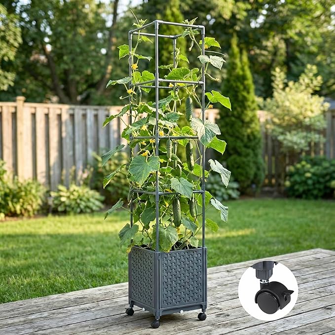 Raised Garden Bed with Tomato Planter Cage, 56.7” Trellis Planter Boxes with - Image 7