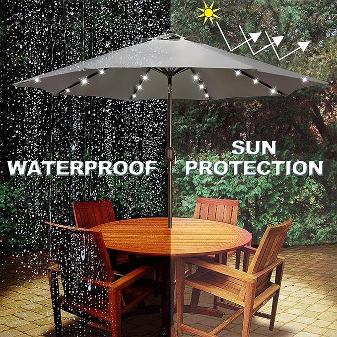 Blissun 9 ft Solar Umbrella, 32 LED Lighted Patio Umbrella, Table Market - Image 5