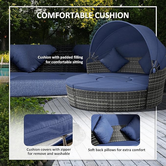 Outsunny 4-Piece Round Convertible Daybed - Image 6