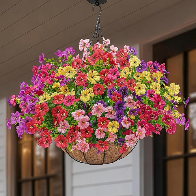 2 Set Artificial Faux Hanging Plants Flowers Basket - Image 9