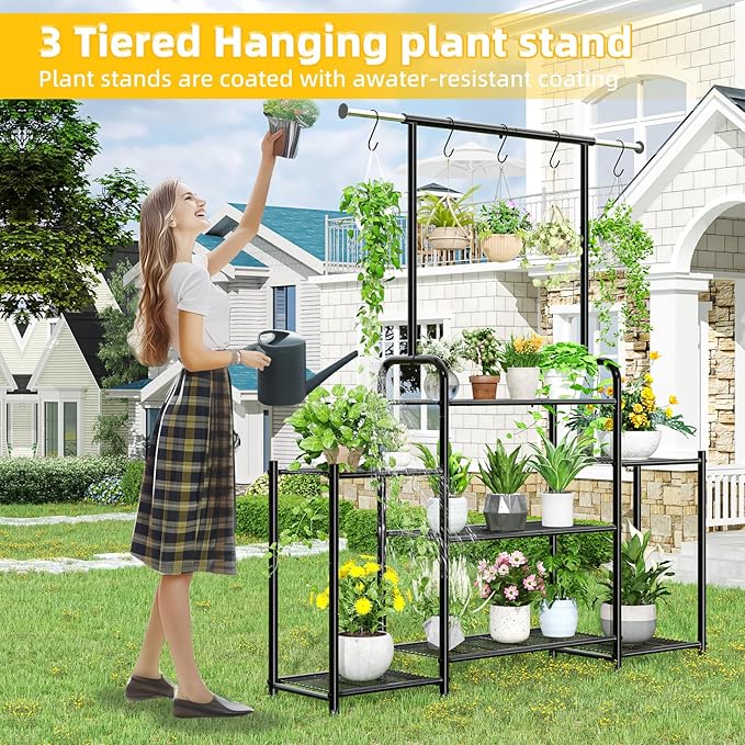 Simple Trending Plant Stand Indoor Outdoor, Metal 3 Tier Tall Hanging Plant - Image 4