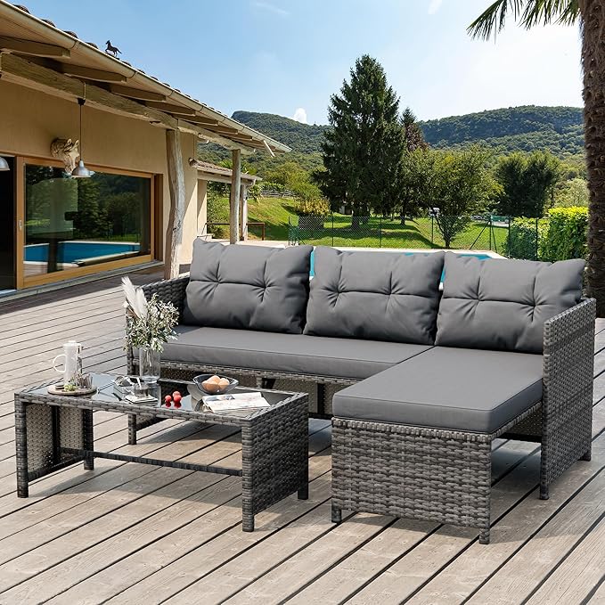 Shintenchi 3-Piece Outdoor Patio Furniture Sets, Wicker Patio Conversation Sets by Shintenchi
