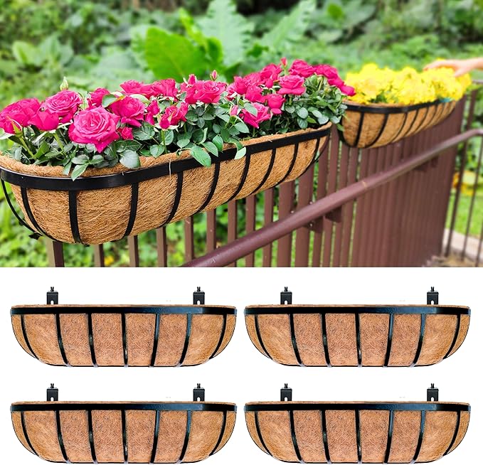 LaLaGreen Railing Planter Box Black Metal Rectangular Hanging Planters by L%C3%A1L%C3%A1Green