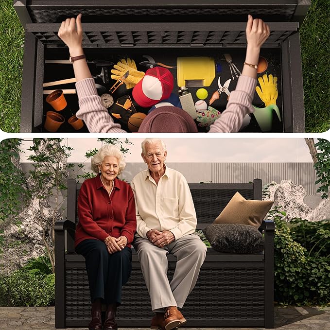 80 Gallon Outdoor Storage Bench Deck Box Waterproof Lockable, Outdoor Storage - Image 7