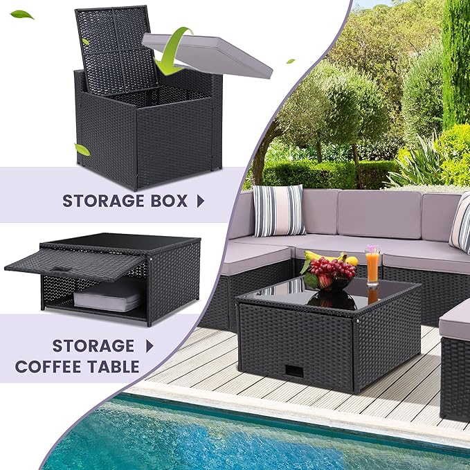 8-Piece Patio Furniture Set, Outdoor Wicker Rattan Sectional - Image 4