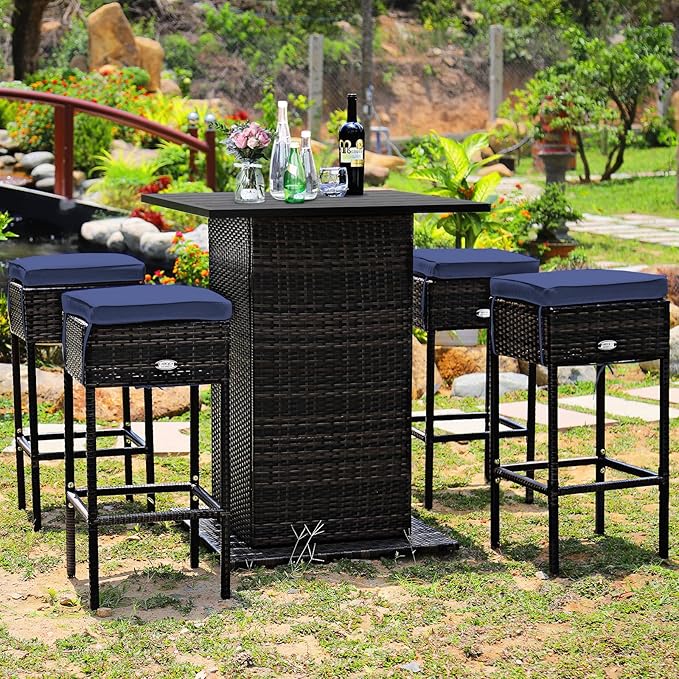 Tangkula 5 Piece Outdoor Rattan Bar Set, Patio Bar Furniture - Image 4