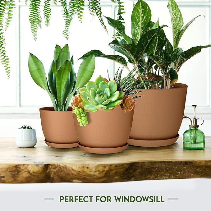 Utopia Home - Plastic Terracotta Pots - 7/6.6/6/5.3/4.8 Inches Flower Pots - Image 6