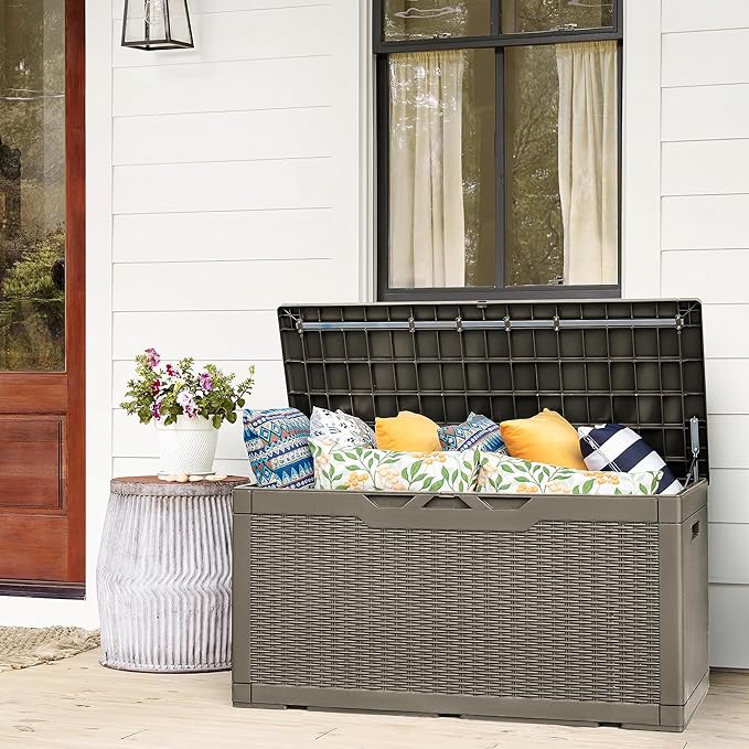 Flamaker Deck Box with Cushion 100 Gallon Waterproof Resin Storage Box with Air - Image 7