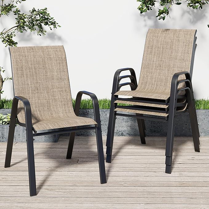 Patio Chairs Set of 4, Stackable Outdoor Dining Chairs by Vimstora