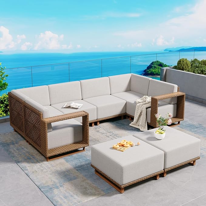 8 Pieces Patio Furniture Set, Outdoor Rattan Wicker Sectional Sofa by SUNSHINEVALLEY