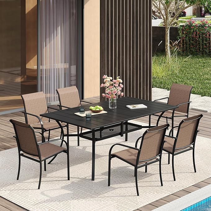 VICLLAX Patio Dining Set for 6, Outdoor Furniture Set Includes 59" Rectangle by HOME
