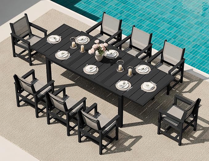 SERWALL 9-Piece Outdoor Dining Set, All Weather HDPE Patio Furniture Set by SERWALL