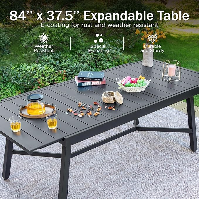 PHI VILLA Expandable Patio Dining Table Metal Outdoor Table - Image 4