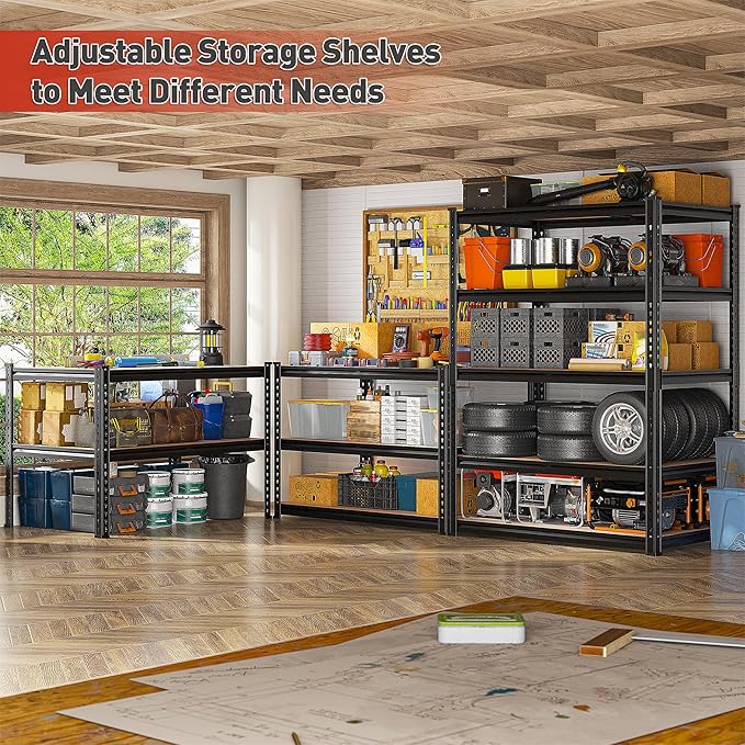 REIBII 2400LBS Storage Shelves 5 Tier Garage Shelving Heavy Duty, Adjustable - Image 4