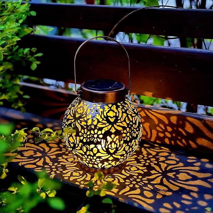 2 Pack Outdoor Solar Hanging Lantern Lights Metal LED Decorative Lamp - Image 4
