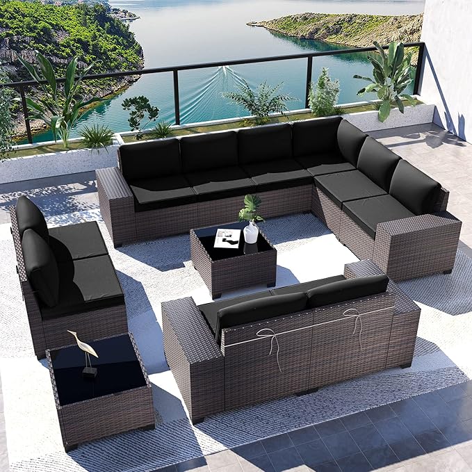 Kullavik 12 Pieces Outdoor Patio Furniture Set PE Wicker Rattan Sectional Sofa by KULLAVIK
