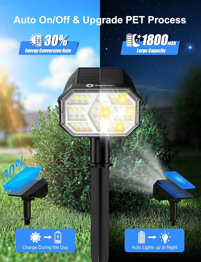 Brightown 4Pack Solar Spot Lights Outdoor, IP67 Solar Lights Outdoor Waterproof - Image 4