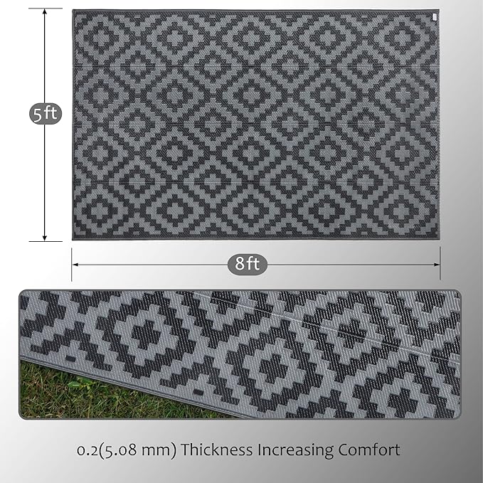 SAND MINE Waterproof Outdoor Rug 5x8 ft, Plastic Reversible Rug, Modern Area Rug - Image 2