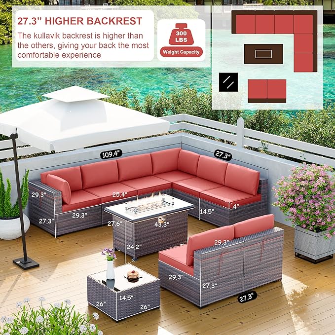Kullavik 10 Pieces Outdoor Patio Furniture Set - Image 4
