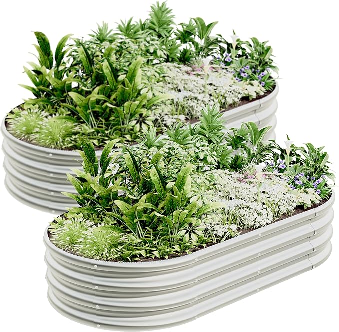 4x2x1ft-2pcs-Oval Raised Garden Bed Kit, Galvanized Planter Garden Boxes Outdoor by kingddeergardenbed