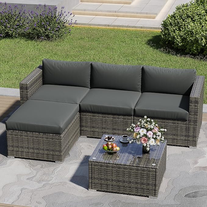 5 Piece Outdoor Patio Sectional Furniture Set, Weather Resistant Rattan Outside - Image 8