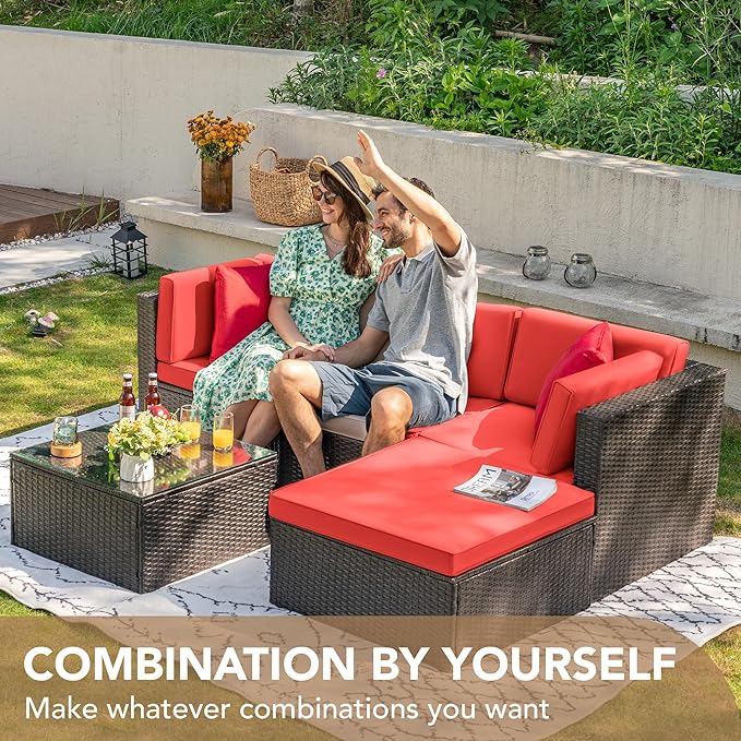 Devoko 5 Pieces Patio Furniture Sets All Weathevr Outdoor Sectional Patio Sofa - Image 2