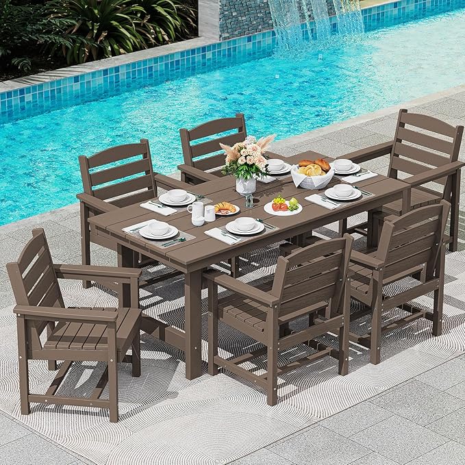 SERWALL 7-Piece Patio Dining Table Sets, Outdoor HDPE Dining Furniture Set - Image 7