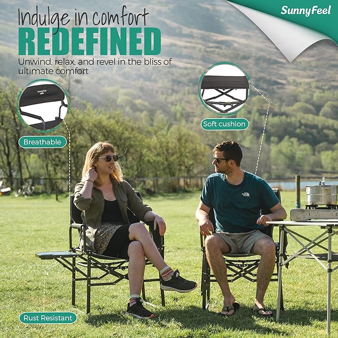 SUNNYFEEL Camping Directors Chair, Heavy Duty, Oversized Portable Folding Chair - Image 4