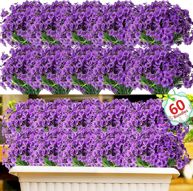 60 Pack Artificial Flowers for Outdoor Indoor Fake Plants, Faux Silk Flowers by Powbrace