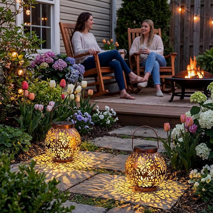 JOIEDOMI 2 Pack Outdoor Solar Hanging Lantern Lights, Waterproof Tabletop - Image 9